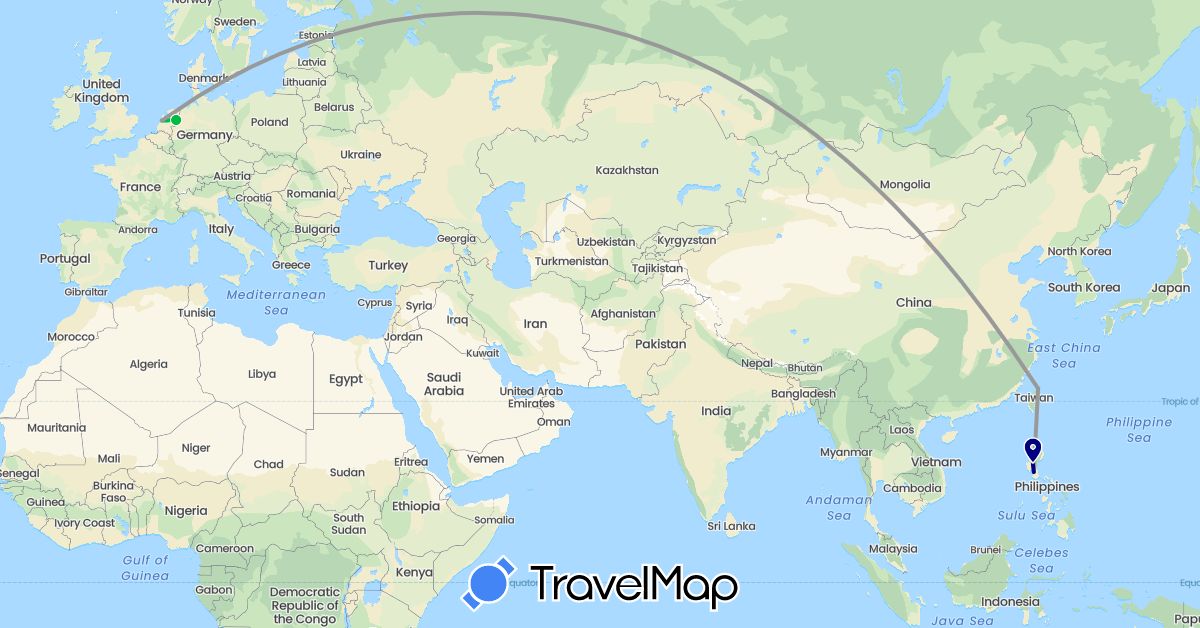 TravelMap itinerary: driving, bus, plane in Netherlands, Philippines, Taiwan (Asia, Europe)